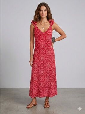 Vince Camuto NWT Red Medallion Maxi Dress Boho Vacation XS